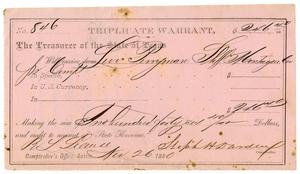 Primary view of object titled '[Triplicate Warrant, November 26, 1880]'.