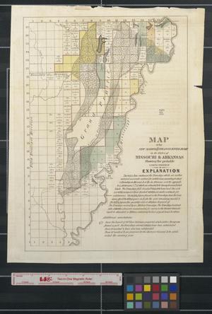 Primary view of object titled 'Map of the New Madrid and St. Francis River swamp in the states of Missouri & Arkansas showing the probable limits thereof.'.