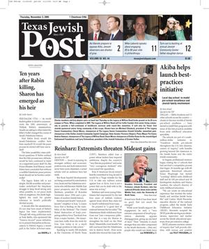 Primary view of object titled 'Texas Jewish Post (Fort Worth, Tex.), Vol. 59, No. 44, Ed. 1 Thursday, November 3, 2005'.