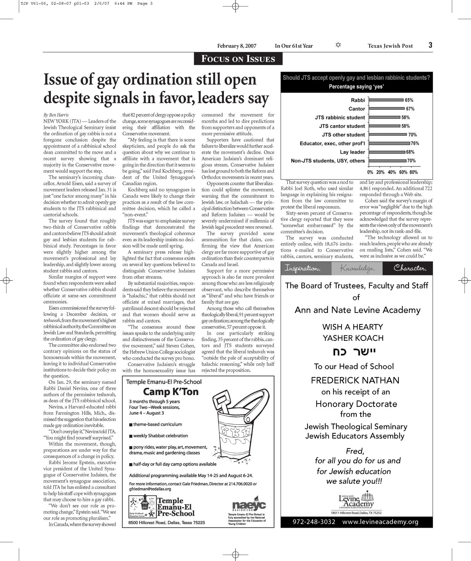 Texas Jewish Post (Fort Worth, Tex.), Vol. 61, No. 6, Ed. 1 Thursday, February 8, 2007
                                                
                                                    [Sequence #]: 3 of 36
                                                
