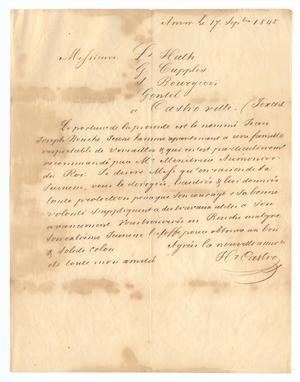 Primary view of object titled '[Letter from Henri Castro to Huth, Cupples, Bourgeois and Gentil, September 17, 1845]'.