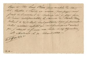 Primary view of object titled '[Receipt for 32 dollars, 37.5 cents for transport and supplies, March 30, 1844]'.