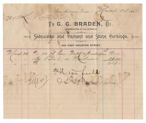 Primary view of object titled '[Receipt for $60.80 for a cement walkway, March 2, 1891]'.