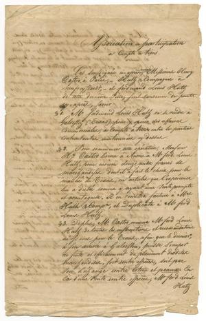 Primary view of object titled '[Document describing an agreement between Henri Castro, Ferdinand Louis Huth, and Huth & Co., October 5, 1843, Copy 2]'.