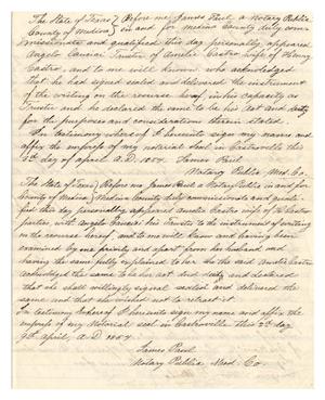 Primary view of object titled '[Notarized document regarding by the legal case between Huth and Castro, April 3, 1854]'.