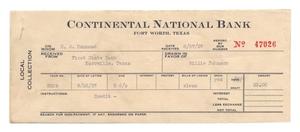 Primary view of object titled '[Local Collection receipt, Continental National Bank, Fort Worth, Texas, August 27, 1937]'.