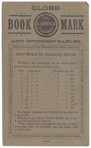 Primary view of object titled '[Globe Book Mark and Interest Tables]'.