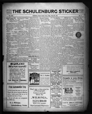 Primary view of object titled 'The Schulenburg Sticker (Schulenburg, Tex.), Vol. 27, No. 27, Ed. 1 Friday, March 25, 1921'.