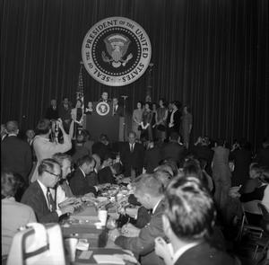 Primary view of object titled 'Lyndon Johnson with Presidential Seal'.