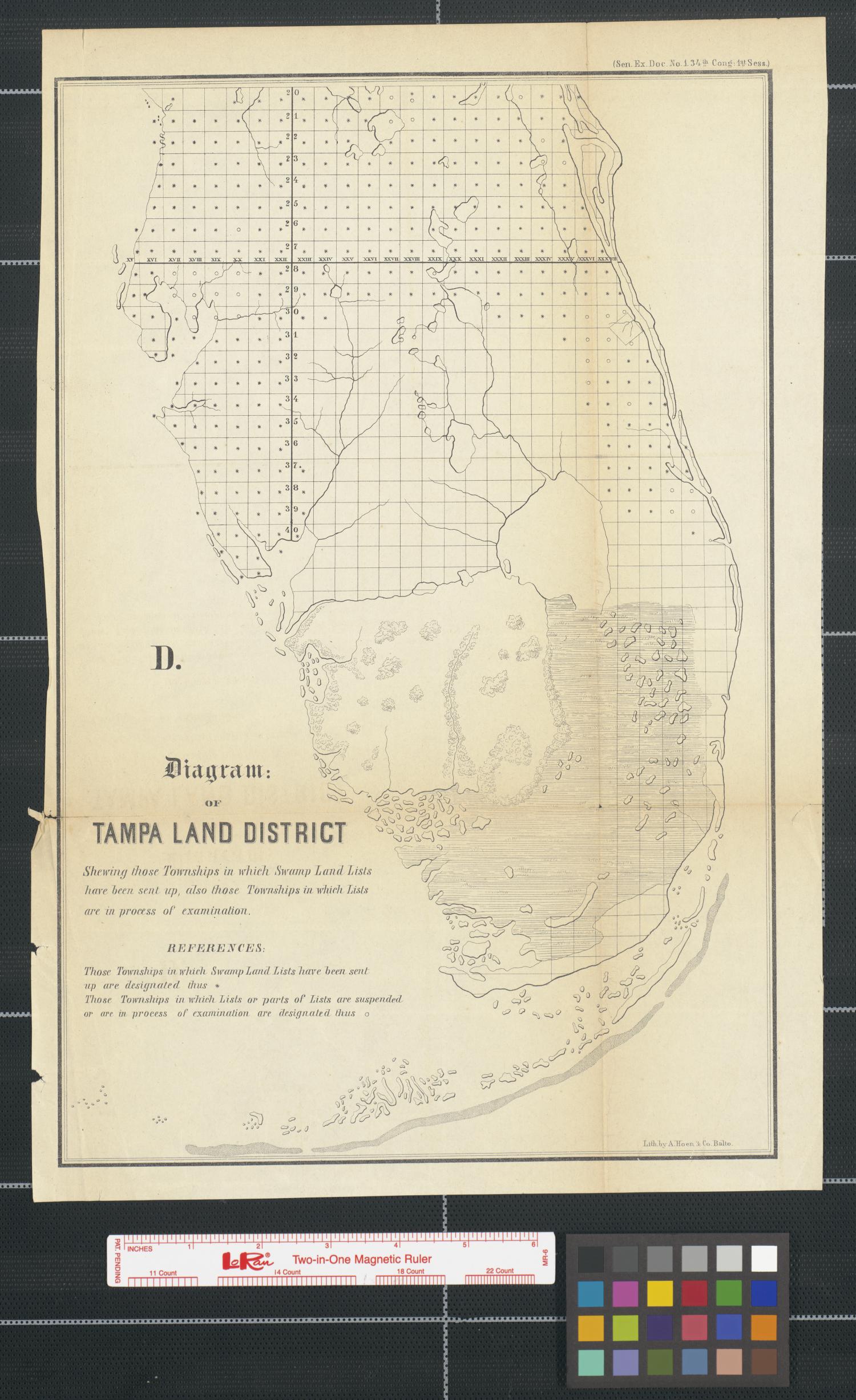 Diagram: of Tampa Land District: shewing those townships in which swamp land lists have been sent up, also those townships in which lists are in process of examination [Sheet 1].
                                                
                                                    [Sequence #]: 1 of 2
                                                