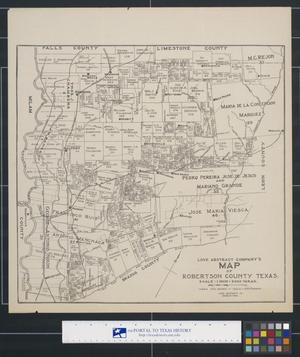 Primary view of object titled 'Love Abstract Company's map of Robertson County Texas.'.