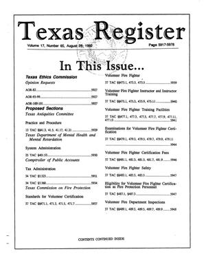 Primary view of object titled 'Texas Register, Volume 17, Number 65, Pages 5915-5978, August 28, 1992'.