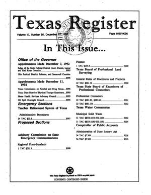 Primary view of object titled 'Texas Register, Volume 17, Number 95, Pages 8985-9056, December 22, 1992'.