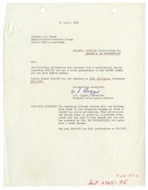 Primary view of object titled '[Report to W. F. Dyson by W. S. Biggio, April 25, 1967 #2]'.