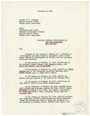 Primary view of object titled '[Report to W. P. Gannaway by L. D. Stringfellow and T. T. Wardlaw, January 10, 1964]'.