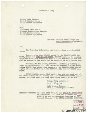 Primary view of object titled '[Intelligence Report - Edward Baumgartner, December 3, 1963]'.