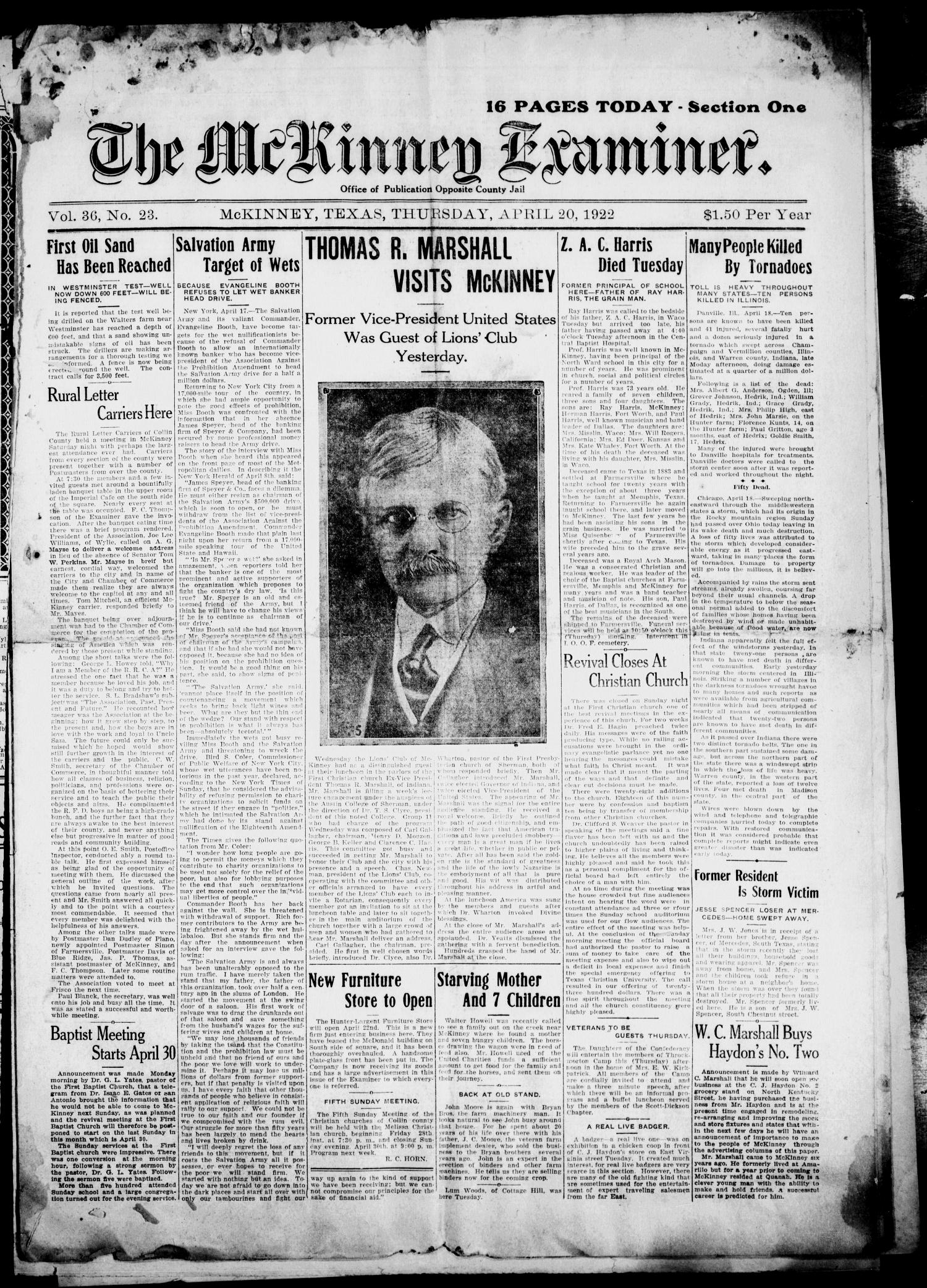 The McKinney Examiner. (McKinney, Tex.), Vol. 36, No. 23, Ed. 1 Thursday, April 20, 1922
                                                
                                                    [Sequence #]: 1 of 8
                                                