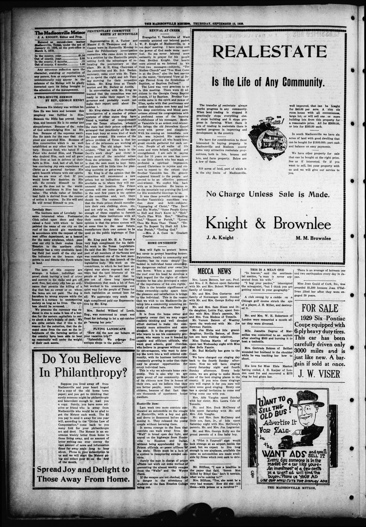 The Madisonville Meteor - And Commonwealth - (Madisonville, Tex.), Vol. 36, No. 25, Ed. 1 Thursday, September 12, 1929
                                                
                                                    [Sequence #]: 4 of 8
                                                