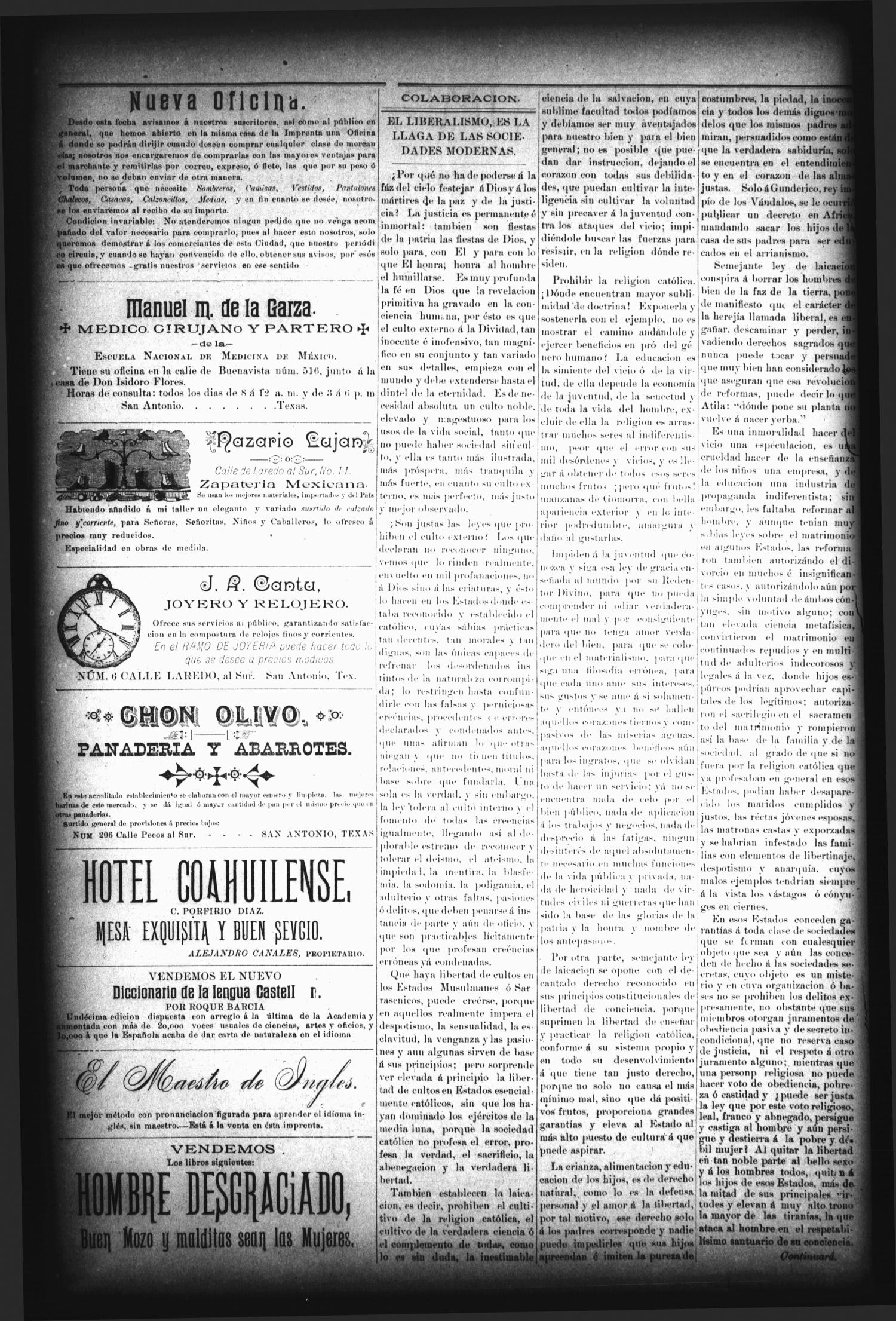 El Regidor. (San Antonio, Tex.), Vol. 3, No. 119, Ed. 1 Saturday, May 30, 1891
                                                
                                                    [Sequence #]: 2 of 4
                                                