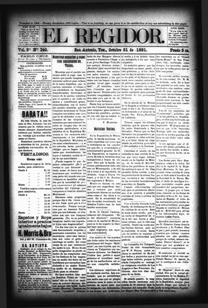 Primary view of object titled 'El Regidor. (San Antonio, Tex.), Vol. 3, No. 140, Ed. 1 Saturday, October 31, 1891'.