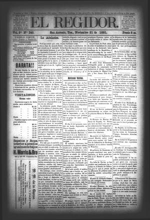 Primary view of object titled 'El Regidor. (San Antonio, Tex.), Vol. 3, No. 143, Ed. 1 Saturday, November 21, 1891'.