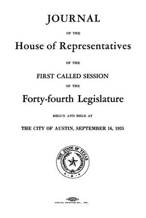 Primary view of object titled 'Journal of the House of Representatives of the First and Second Sessions of the Forty-Fourth Legislature of the State of Texas'.