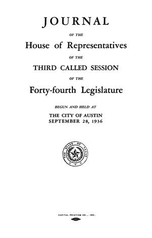 Primary view of object titled 'Journal of the House of Representatives of the Third Session of the Forty-Fourth Legislature of the State of Texas'.