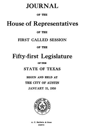 Primary view of object titled 'Journal of the House of Representatives of the First Called Session of the Fifty-First Legislature of the State of Texas'.