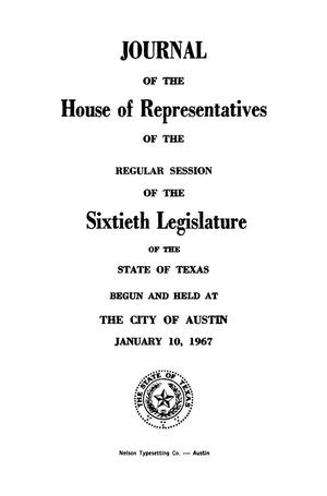 Primary view of object titled 'Journal of the House of Representatives of the Regular Session of the Sixtieth Legislature of the State of Texas, Volume 1'.