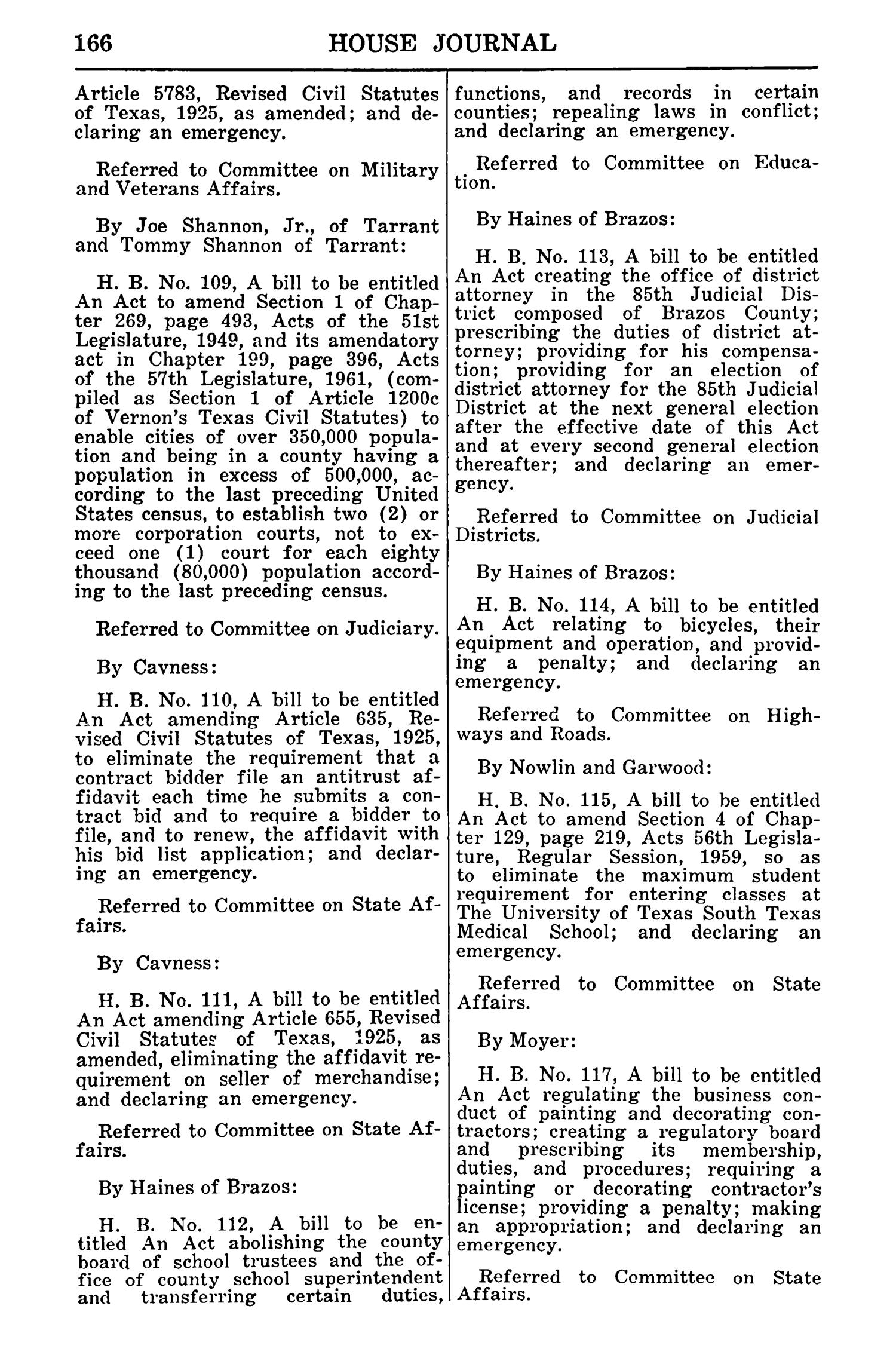 Journal of the House of Representatives of the Regular Session of the Sixtieth Legislature of the State of Texas, Volume 1
                                                
                                                    166
                                                
