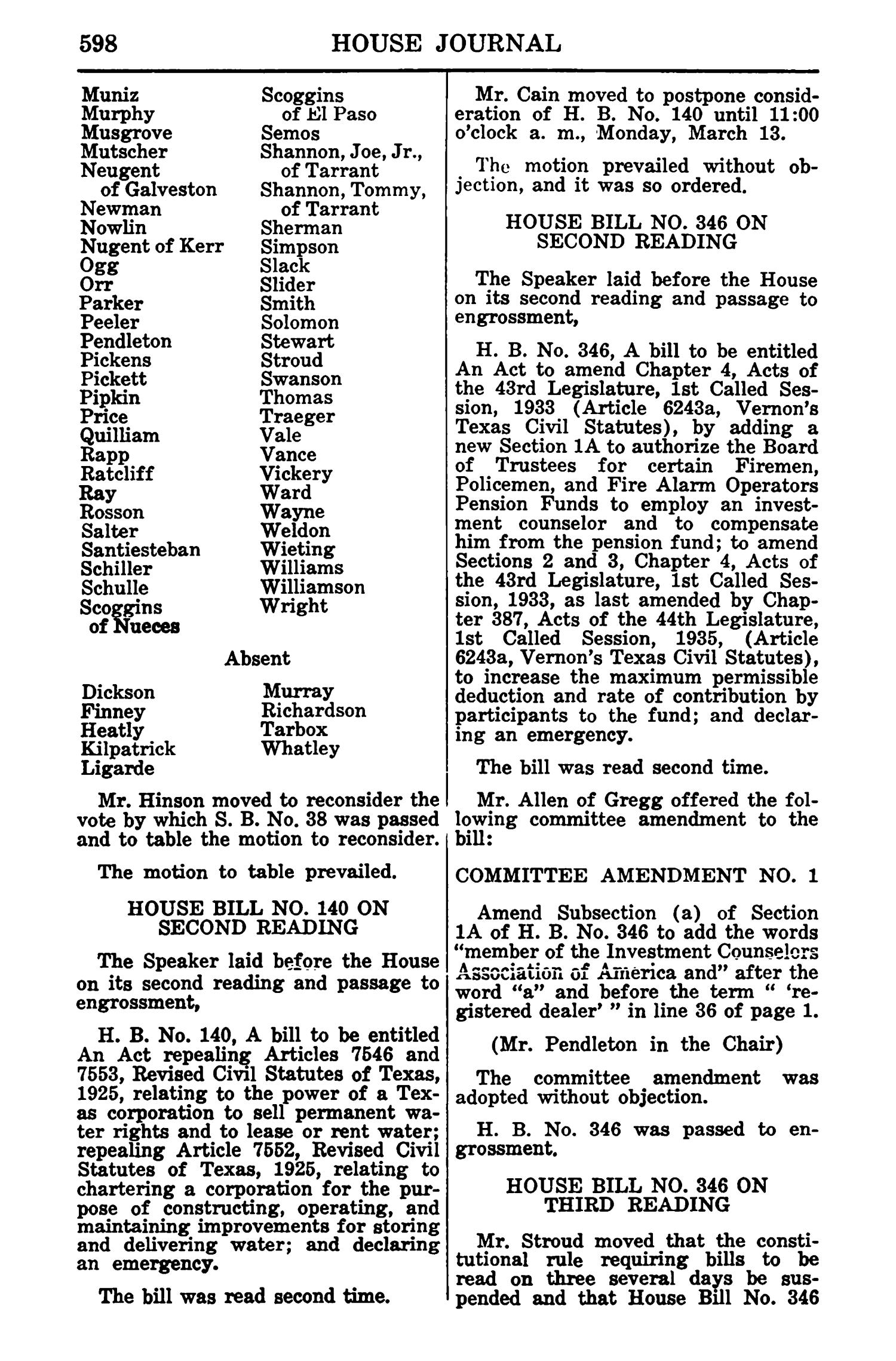 Journal of the House of Representatives of the Regular Session of the Sixtieth Legislature of the State of Texas, Volume 1
                                                
                                                    598
                                                