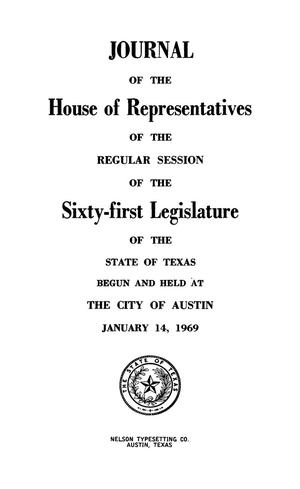 Primary view of object titled 'Journal of the House of Representatives of the Regular Session of the Sixty-First Legislature of the State of Texas, Volume 1'.