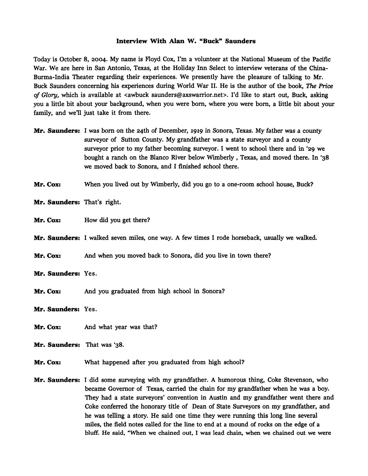 Oral History Interview with Alan W. Saunders, October 8, 2004
                                                
                                                    1
                                                