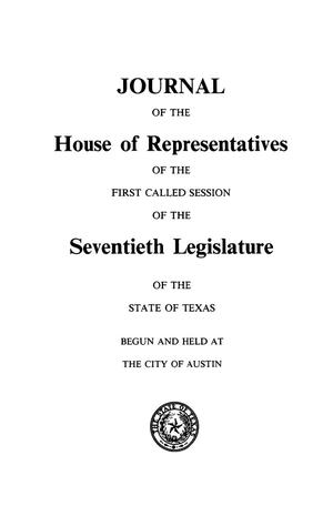Primary view of object titled 'Journal of the House of Representatives of the Seventieth Legislature of the State of Texas, Volume 5: First and Second Called Sessions'.