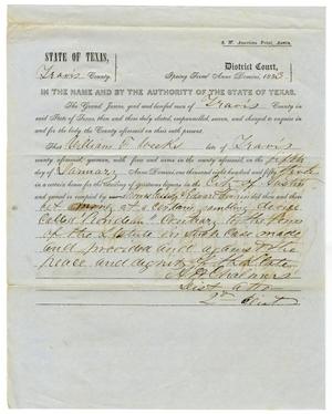 Primary view of object titled 'Documents pertaining to the case of The State of Texas vs. William F. Weeks, cause no. 307, 1853'.