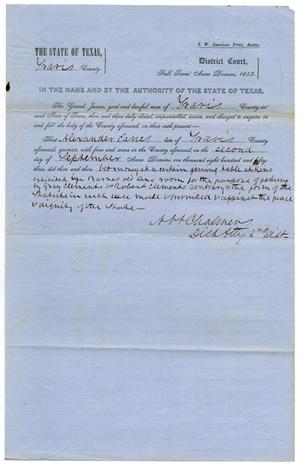 Primary view of object titled 'Documents pertaining to the case of The State of Texas vs. Alexander Eanes, cause no. 357, 1853'.