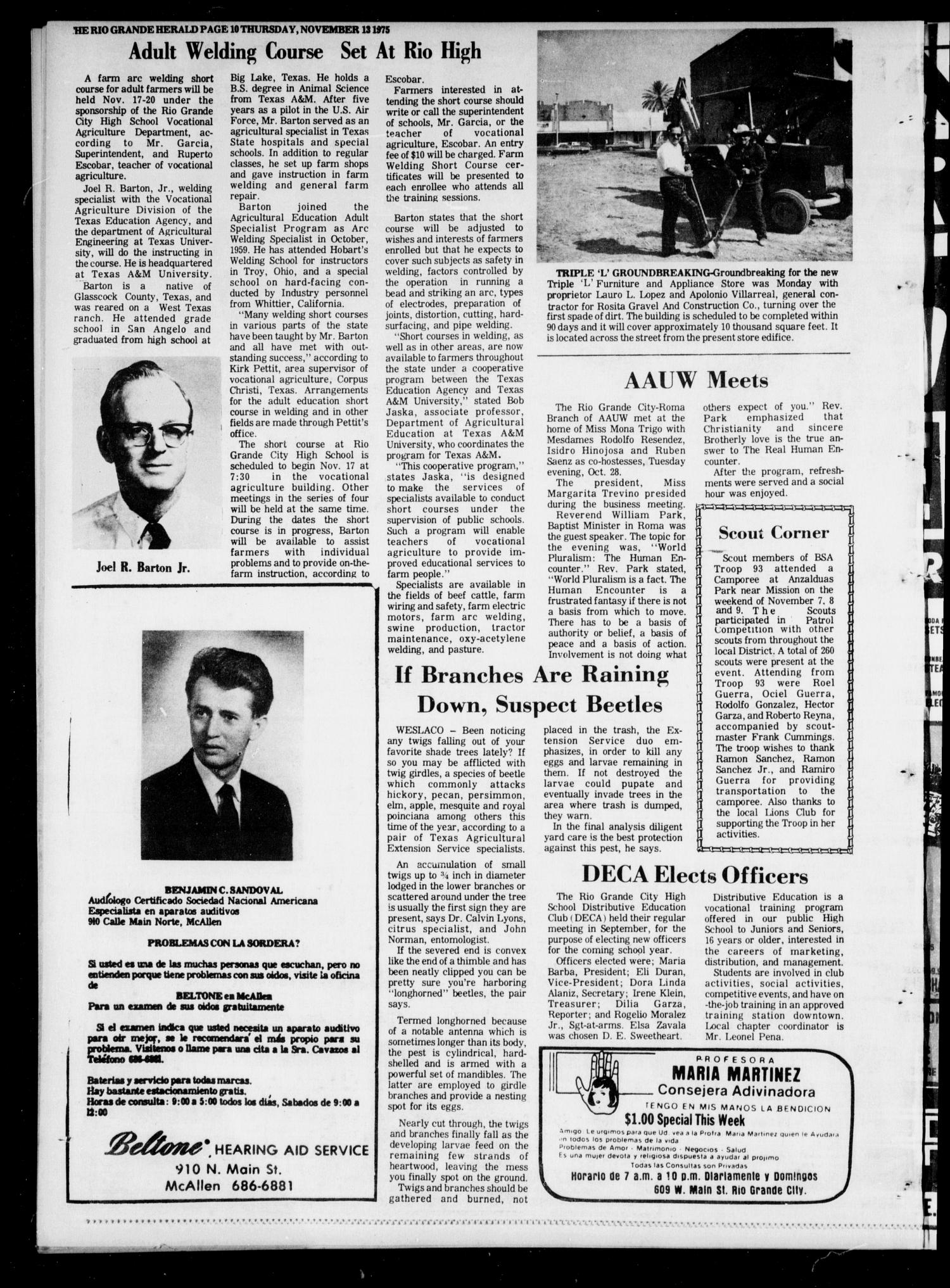 Rio Grande Herald (Rio Grande City, Tex.), Vol. 33, No. 57, Ed. 1 Thursday, November 13, 1975
                                                
                                                    [Sequence #]: 10 of 16
                                                