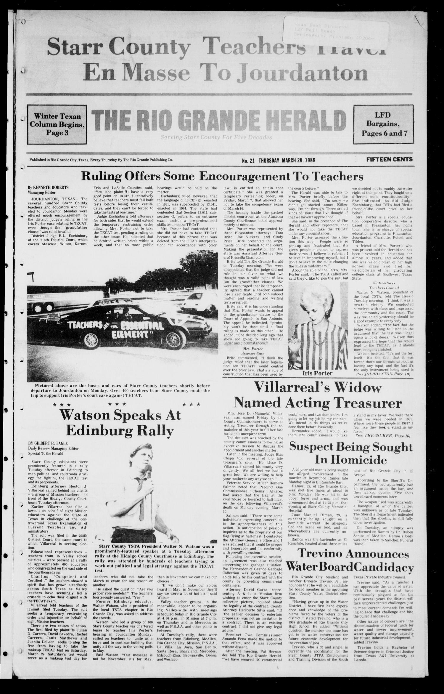 The Rio Grande Herald (Rio Grande City, Tex.), Vol. 40, No. 21, Ed. 1 Thursday, March 20, 1986
                                                
                                                    [Sequence #]: 1 of 12
                                                