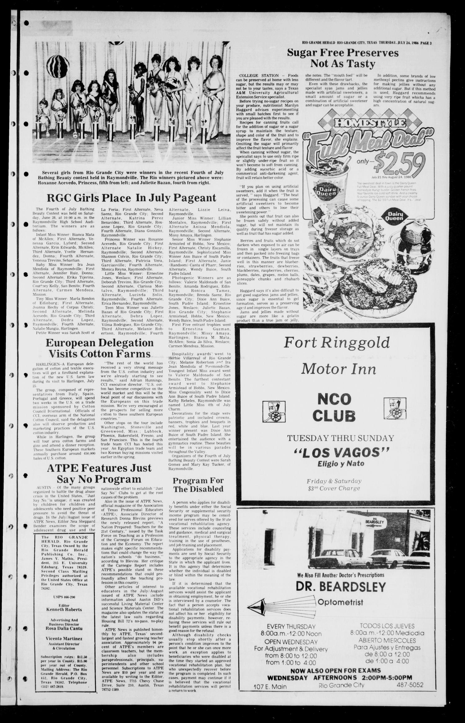 The Rio Grande Herald (Rio Grande City, Tex.), Vol. 40, No. 39, Ed. 1 Thursday, July 24, 1986
                                                
                                                    [Sequence #]: 3 of 10
                                                