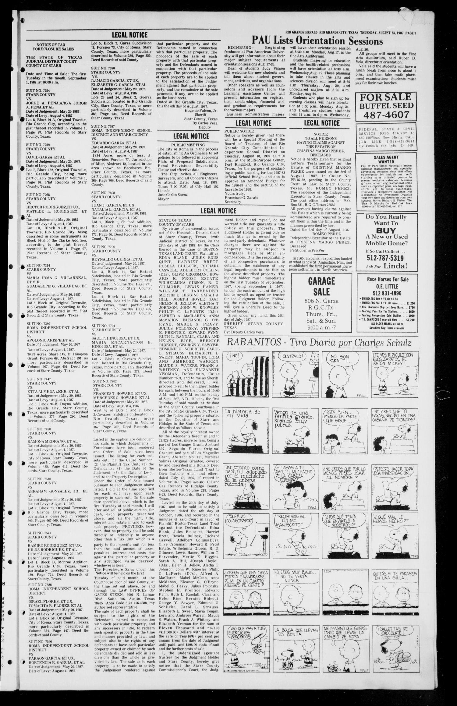 The Rio Grande Herald (Rio Grande City, Tex.), No. 42, Ed. 1 Thursday, August 13, 1987
                                                
                                                    [Sequence #]: 7 of 12
                                                