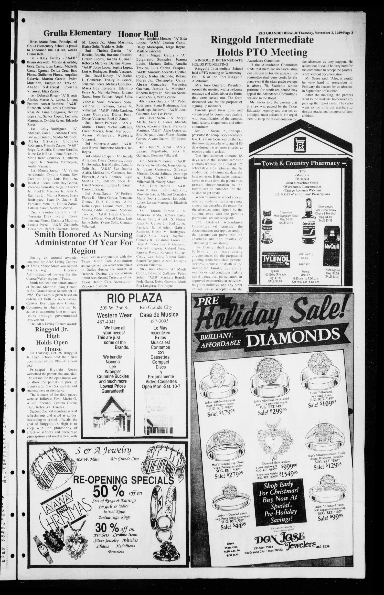 The Rio Grande Herald (Rio Grande City, Tex.), Vol. 79, No. 50, Ed. 1 Thursday, November 2, 1989
                                                
                                                    [Sequence #]: 3 of 8
                                                