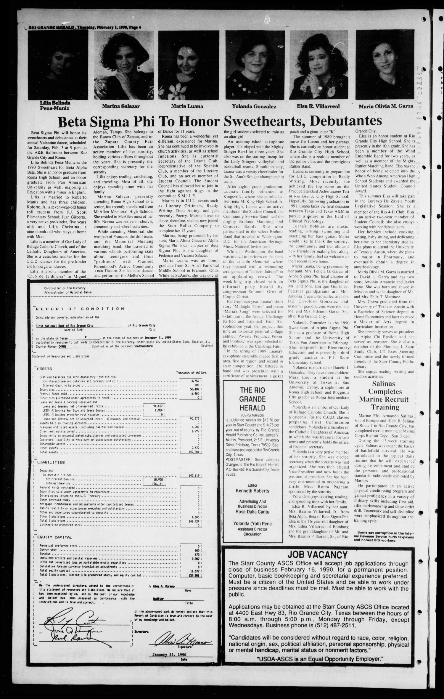 The Rio Grande Herald (Rio Grande City, Tex.), Vol. 80, No. 11, Ed. 1 Thursday, February 1, 1990
                                                
                                                    [Sequence #]: 4 of 12
                                                