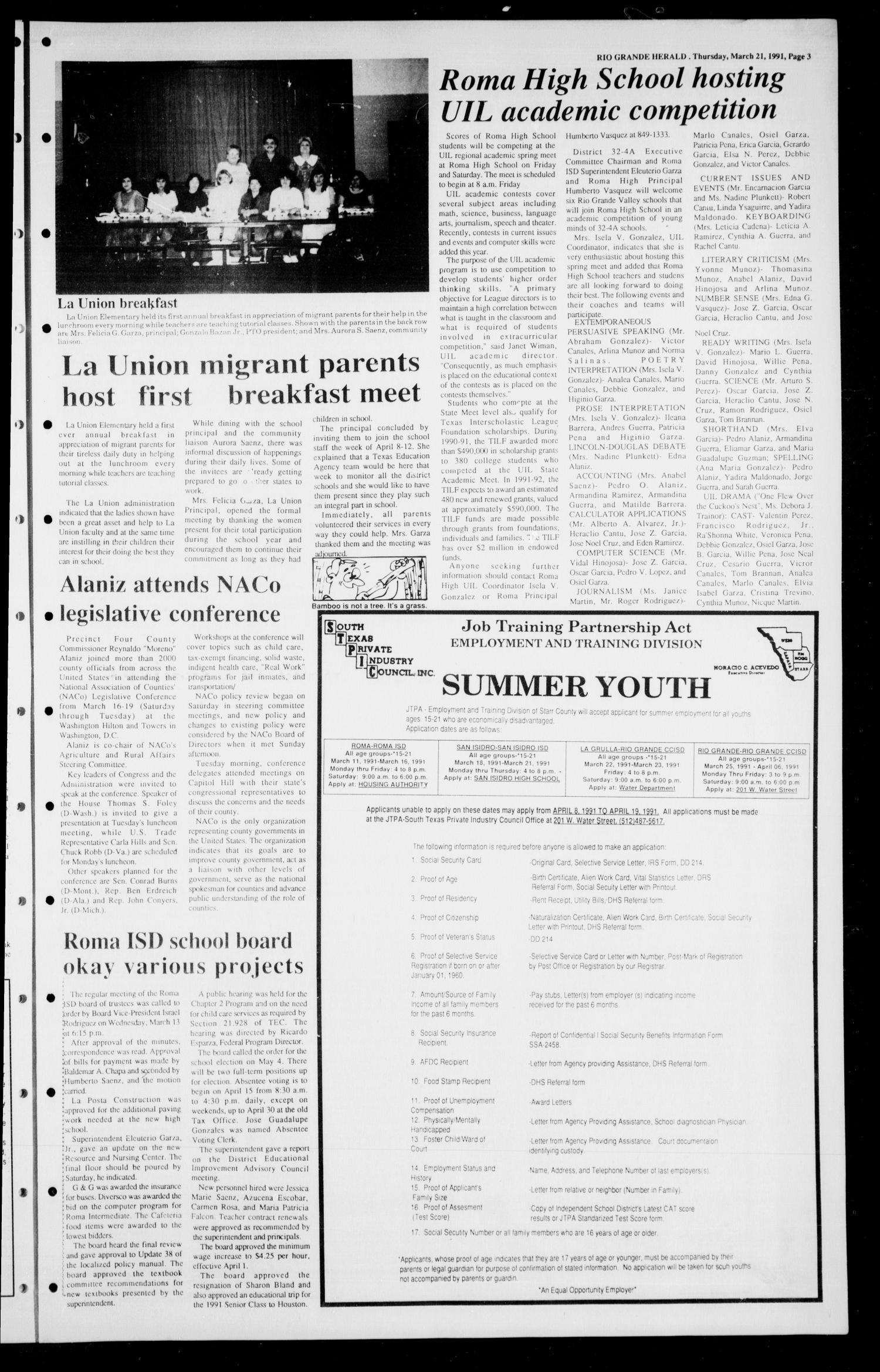 The Rio Grande Herald (Rio Grande City, Tex.), Vol. 80, No. 67, Ed. 1 Thursday, March 21, 1991
                                                
                                                    [Sequence #]: 3 of 8
                                                
