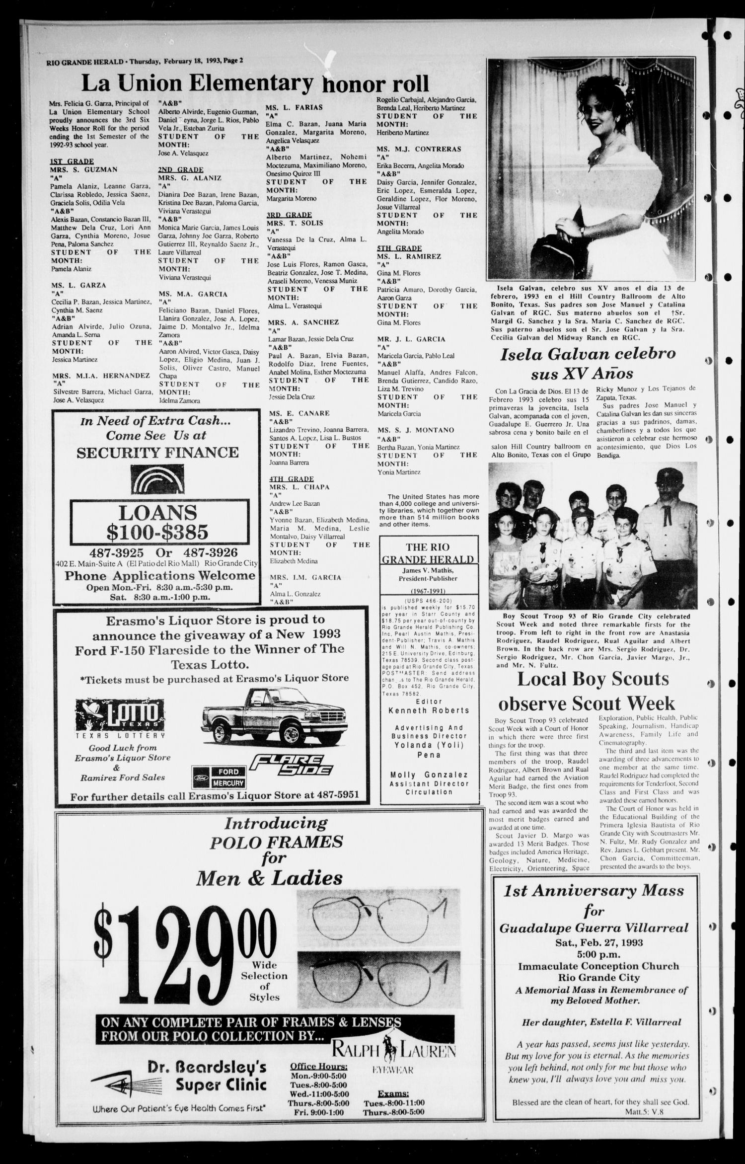 Rio Grande Herald (Rio Grande City, Tex.), Vol. 81, No. 7, Ed. 1 Thursday, February 18, 1993
                                                
                                                    [Sequence #]: 2 of 10
                                                