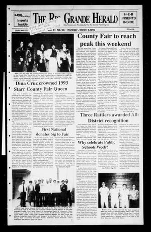 Primary view of object titled 'Rio Grande Herald (Rio Grande City, Tex.), Vol. 81, No. 9, Ed. 1 Thursday, March 4, 1993'.