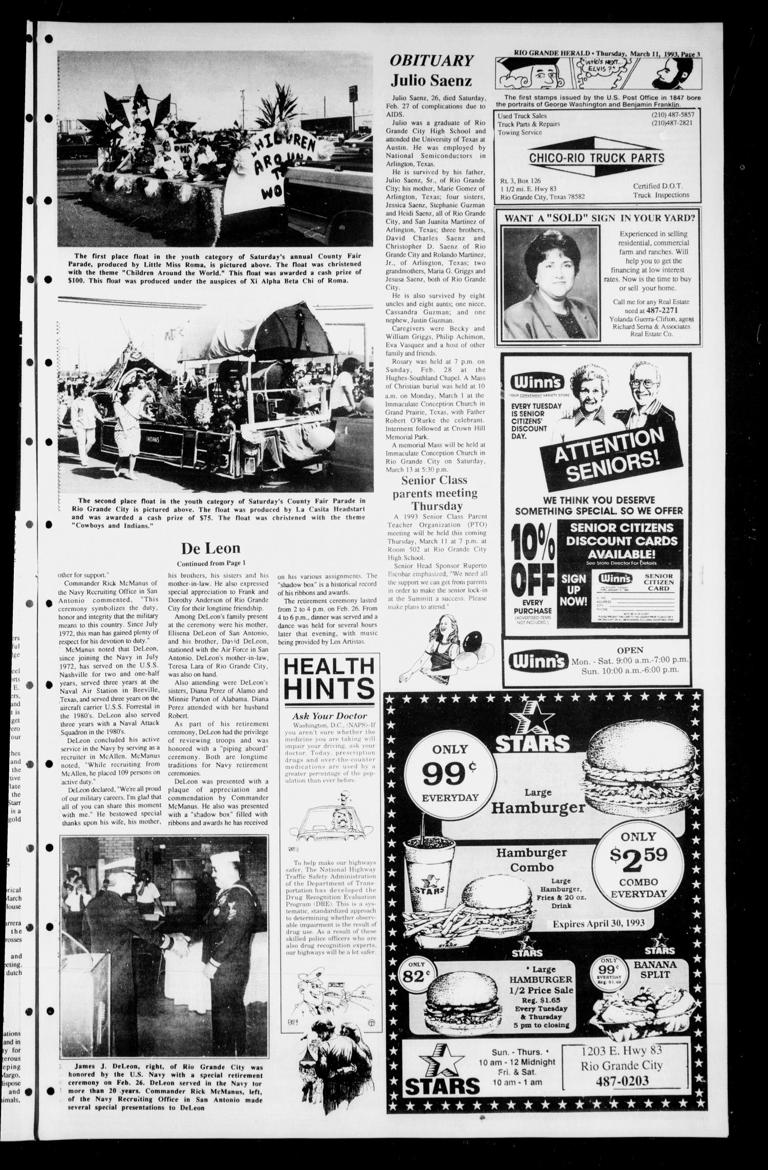 Rio Grande Herald (Rio Grande City, Tex.), Vol. 81, No. 10, Ed. 1 Thursday, March 11, 1993
                                                
                                                    [Sequence #]: 3 of 12
                                                