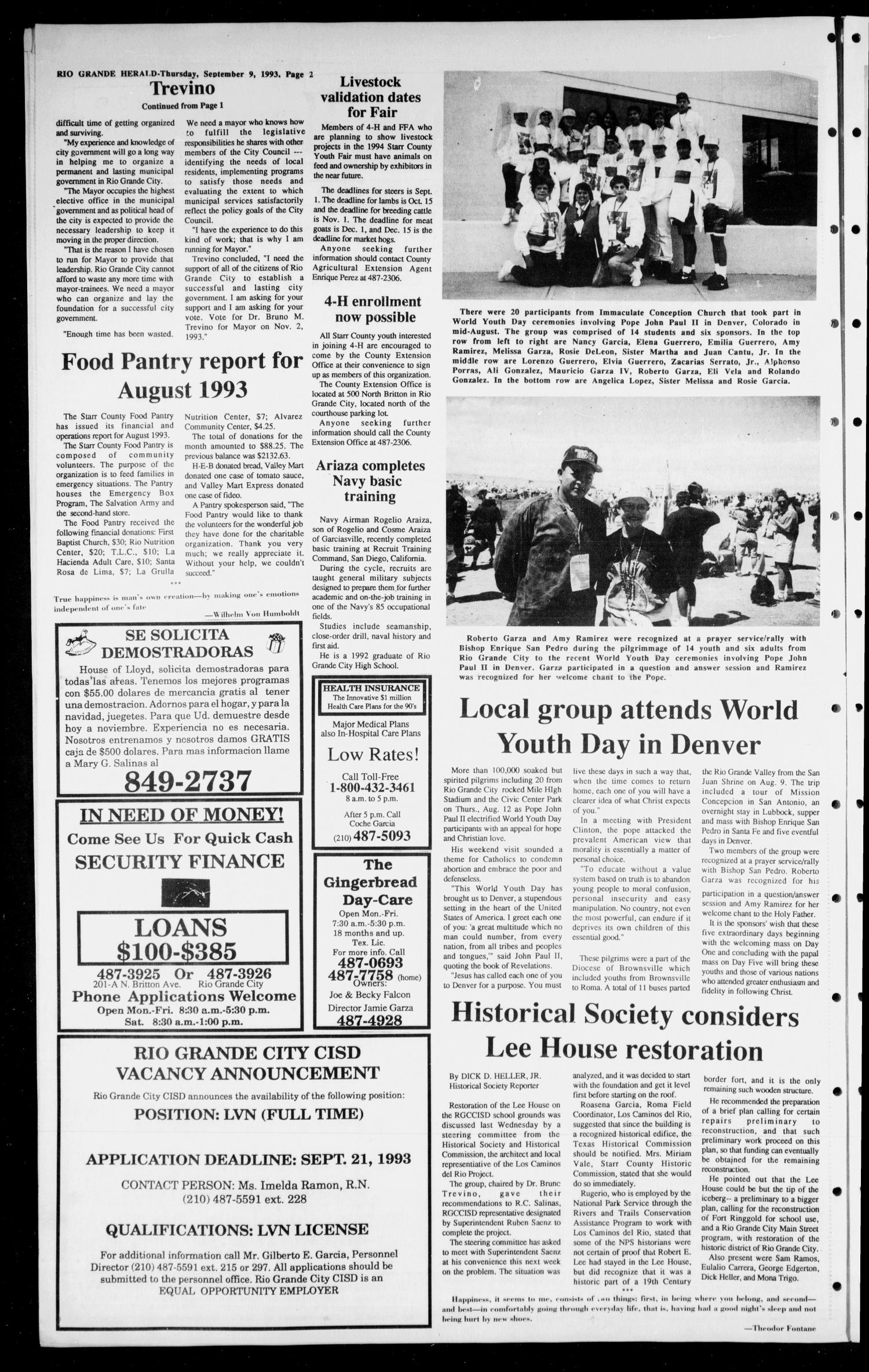 Rio Grande Herald (Rio Grande City, Tex.), Vol. 81, No. 35, Ed. 1 Thursday, September 9, 1993
                                                
                                                    [Sequence #]: 2 of 8
                                                