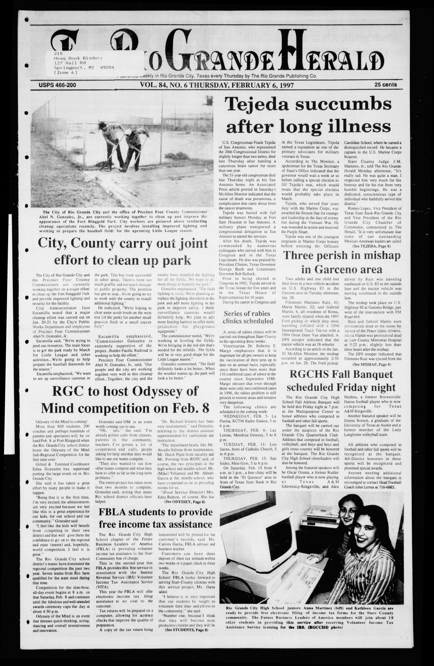 Rio Grande Herald (Rio Grande City, Tex.), Vol. 84, No. 6, Ed. 1 Thursday, February 6, 1997
                                                
                                                    [Sequence #]: 1 of 8
                                                