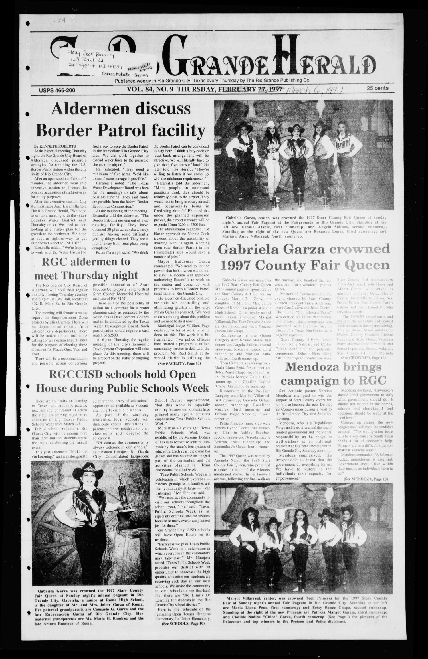 Rio Grande Herald (Rio Grande City, Tex.), Vol. 84, No. 10, Ed. 1 Thursday, March 6, 1997
                                                
                                                    [Sequence #]: 1 of 10
                                                