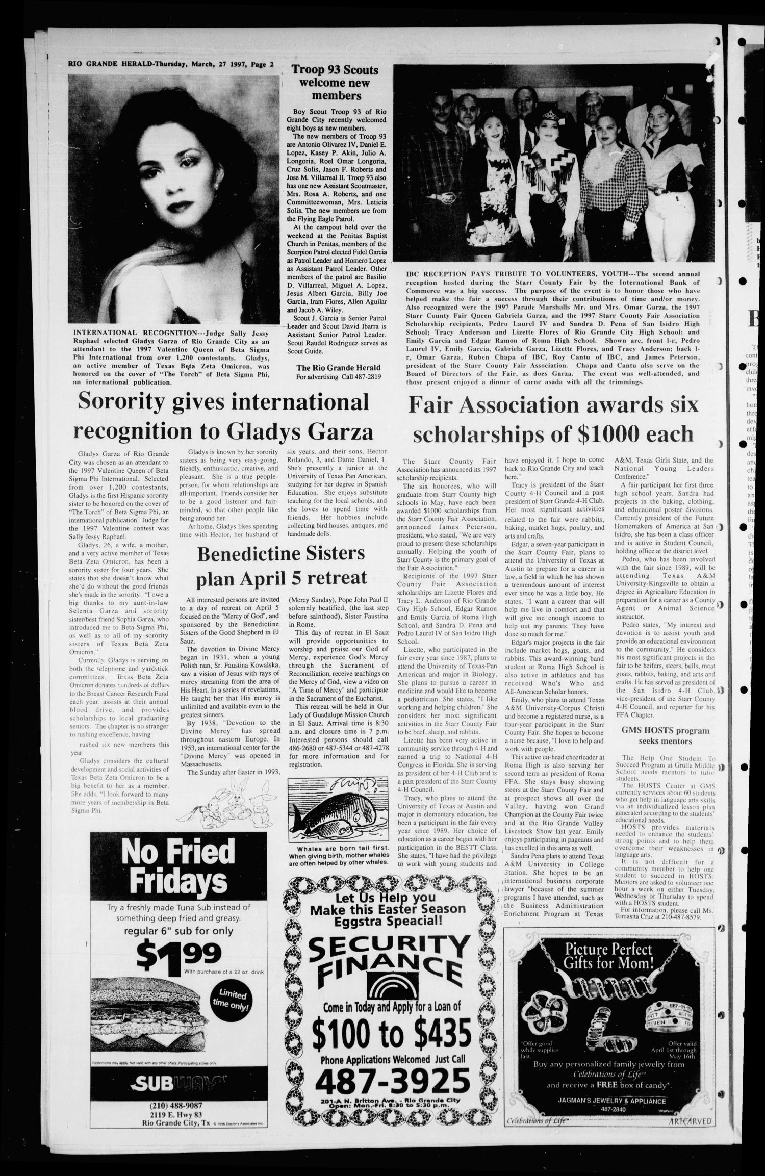 Rio Grande Herald (Rio Grande City, Tex.), Vol. 84, No. 13, Ed. 1 Thursday, March 27, 1997
                                                
                                                    [Sequence #]: 2 of 10
                                                